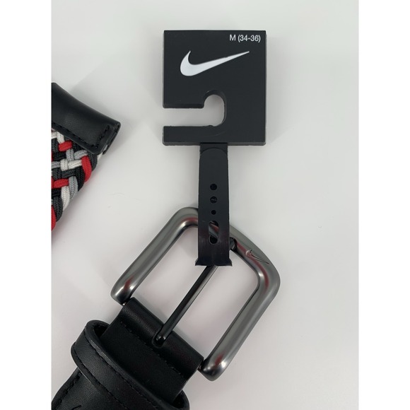 Nike Golf Belt Mens Medium 34-36 Red Gray Black Herringbone Woven Stretch NEW - Picture 4 of 5